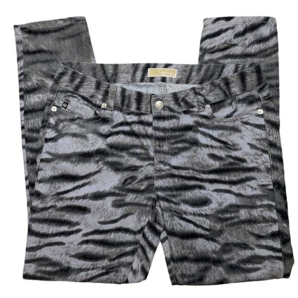 Michael Kors Gray‎ Black Tiger Animal Print  Pants size 8P 8 Petite - Picture 1 of 8